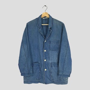 Vintage Hai Sporting Gear Blue French Work Denim Jacket Medium Hai Sporting Gear Japan Issey Miyake  Button Labour Jacket Work Wear Size M