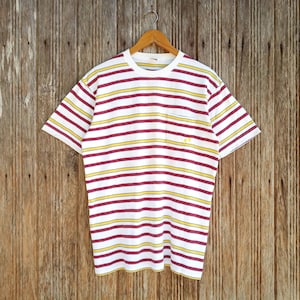 HANG TEN Colourful Stripe Single Pocket Style Surfer T-shirt Medium size