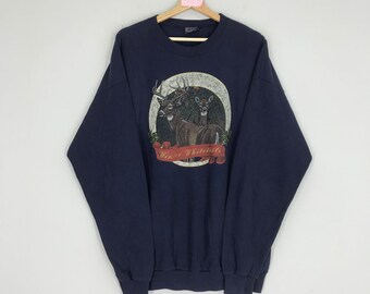 Vintage 90s Wildlife Deer Sweatshirt Wildlife Deer Sweater Deer Crewneck Whitetail Deer Pullover Habitat Deer Print Logo Deer Jumper Size XL
