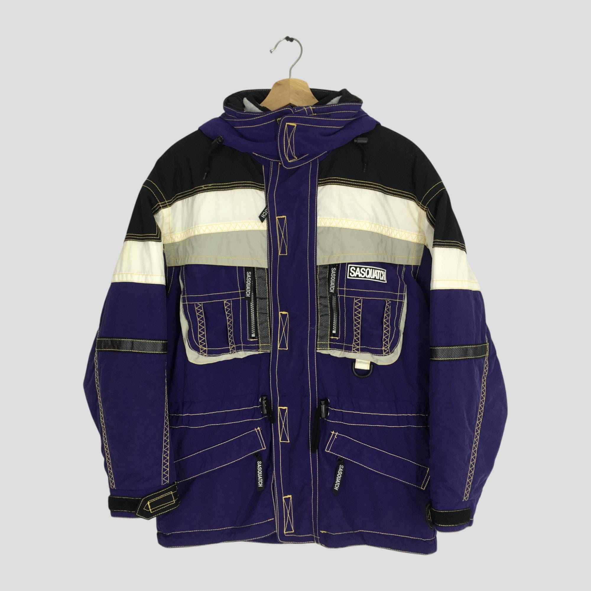 Vintage 90's Retro Sasquatch Ski Suit Hoodie Jacket Multi Pocket