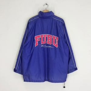Vintage 90&#39;s Fubu Windbreaker Zipper Jacket Blue Large Fubu Hip Hop Sportswear Fubu Spell Out Embroidery Logo Light Jacket Fubu Size L