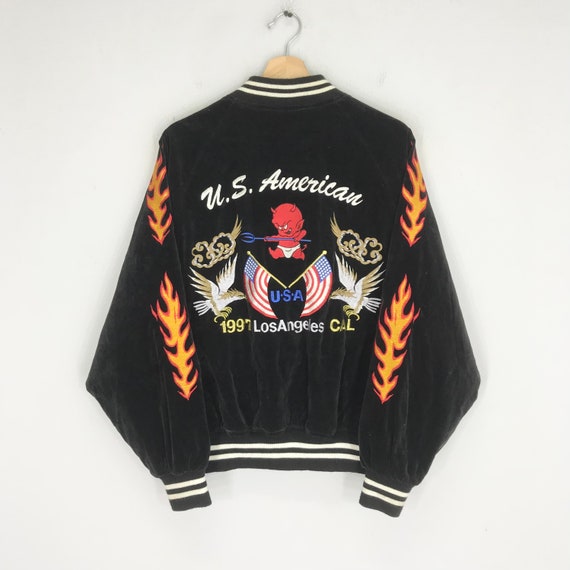 Vintage 90s Sukajan Souvenir Velvet Bomber Jacket Embroidery Vintage 90s Sukajan Souvenir Velvet Bomber Jacket Embroidery