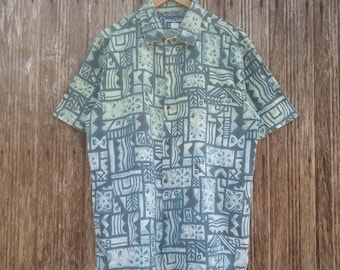 Rare!! Hawaiian Button Down Shirt Overprinted Style Abstract Geometric Colour Shirt Size M