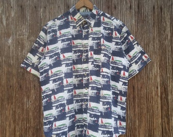 Vintage Hawaiian Aloha Bay Rayon Shirt Colourful Abstract Hippies Beach Hawaii Shirt Size L