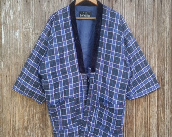 Rare!! Haori Short Kimono Checkered Design Kimono Size M