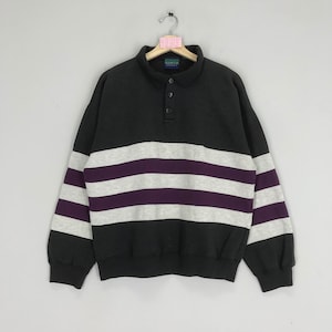 Vintage Claybrooke Sport Sweatshirt Collar Border Stripes Colorful Sweater Claybrooke Pullover Button Jumper Size M