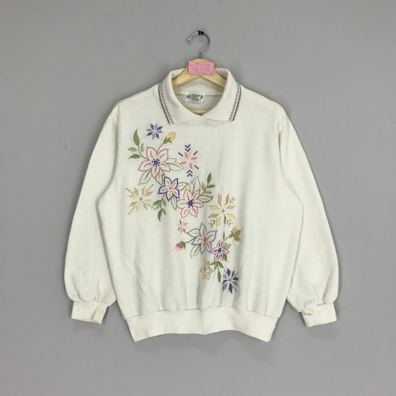 Alfred Dunner Embroidery Graphic Flower Colourful Floral Collared Sweater Women Size M Etsy UK