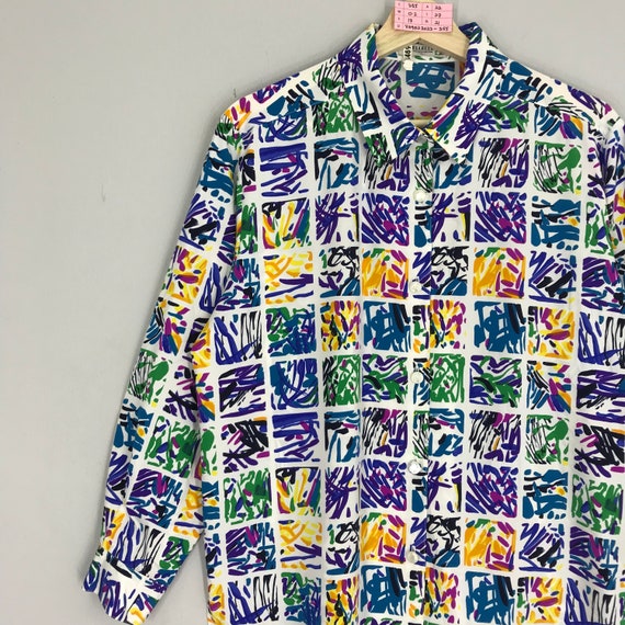 Vintage 90s Baroque Shirt Silk Abstract Multicolo… - image 3
