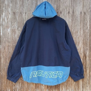 Nautica Double Pocket Windbreaker Half Zipper Hoodie Big Logo On Back Jacket Medium size