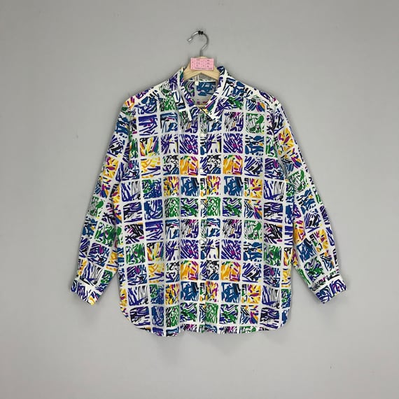 Vintage 90s Baroque Shirt Silk Abstract Multicolo… - image 1