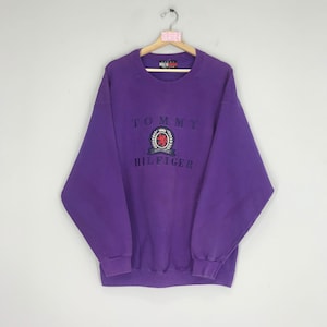 Vintage 90&#39;s Tommy Hilfiger Sweatshirt Tommy Hilfiger Sweater Purple Tommy Hilfiger Crewneck Tommy Hilfiger Embroidery Logo Pullover Size XL
