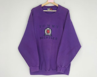 Vintage 90's Tommy Hilfiger Sweatshirt Tommy Hilfiger Sweater Purple Tommy Hilfiger Crewneck Tommy Hilfiger Embroidery Logo Pullover Size XL