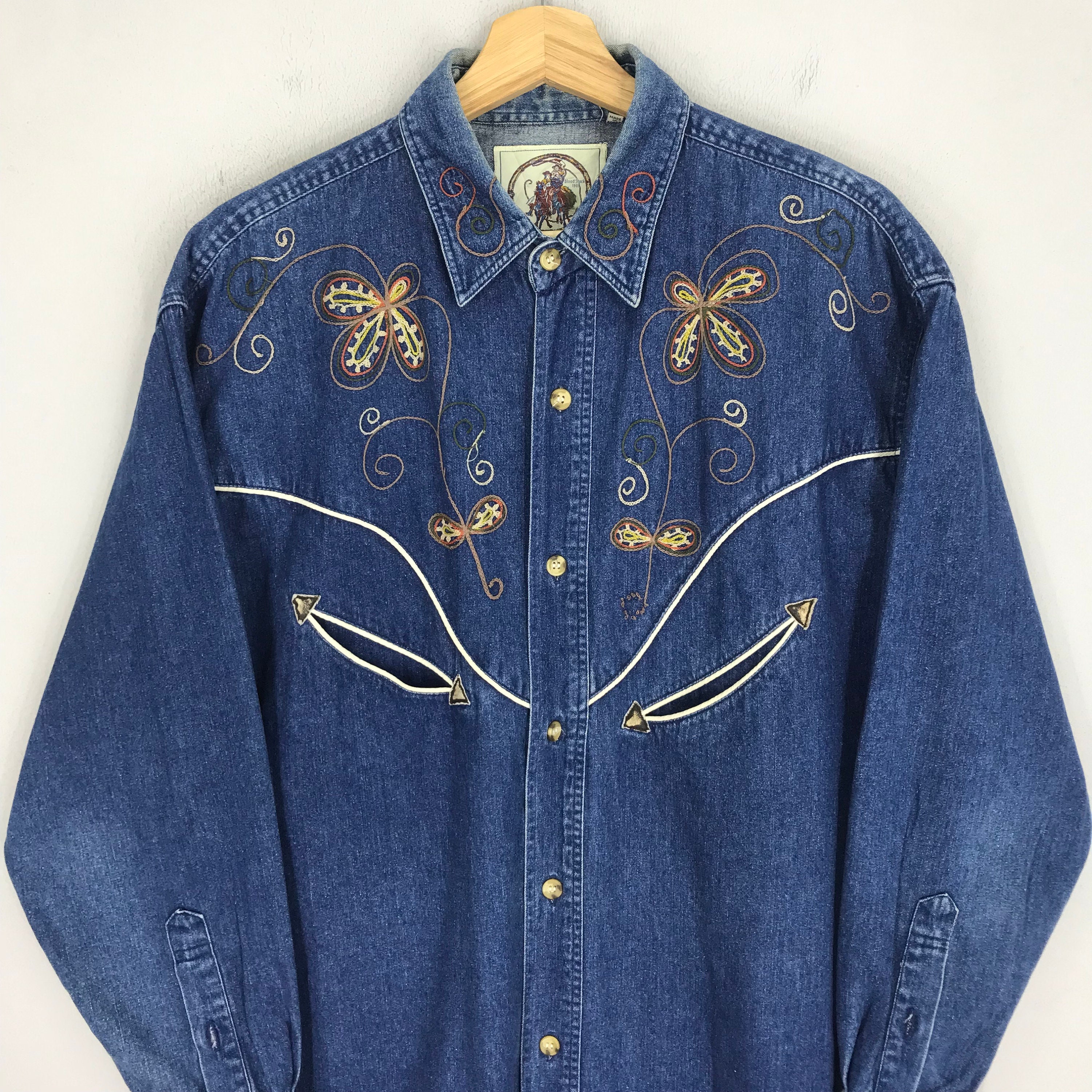 Vintage 90s Blood Stock Wildwest Blue Denim Buttondown Shirt
