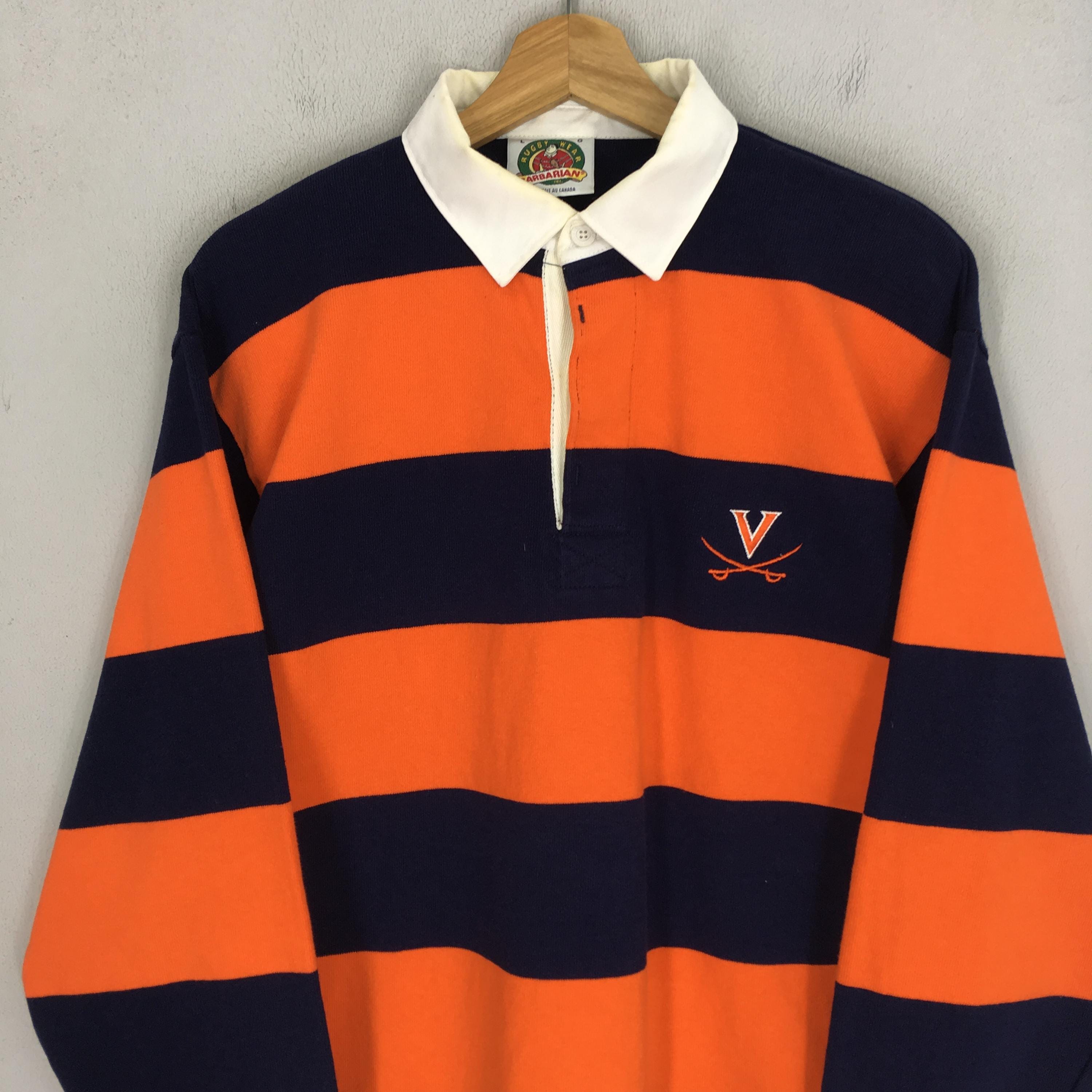 Vintage Barbarian Rugby Polo Shirt Horizontal Striped Large