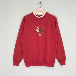 Vintage Cardinal Birds Sweatshirt Cardinal Bird Graphic Sweater Red Floral Bird Embroidery Logo Cardinal Bird Pullover Jumper Size M