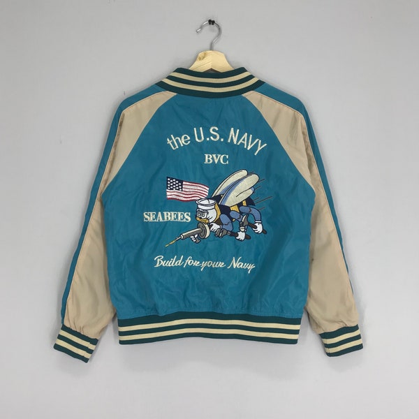 Vintage Sukajan Reversible Jacket Sukajan U.S Navy Seabees Embroidery Sukajan Japan Size S