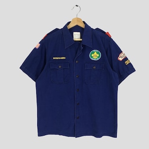 Vintage Boy Scouts Blue Shirt Large Boy Scouts Of America Cotton Wear Boy Scouts National Council Patches Camp Button Down Shirt Size M