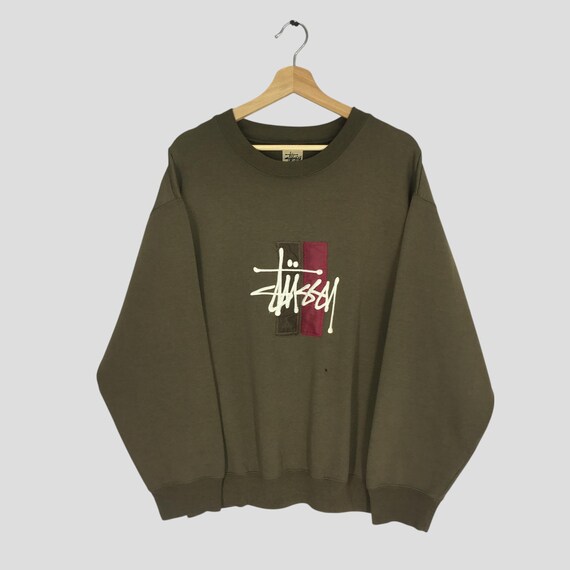 Vintage 90's Stussy Olive Green Sweatshirt Large Stussy Usa