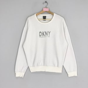 Vintage DKNY Jeans Sweatshirt White Donna Karan New York Crewneck Logo Sweater Pullover Jumper Size M