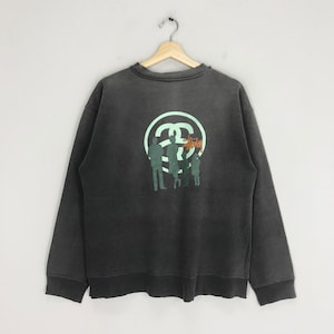 Vintage 90&#39;s Stussy Usa Faded Black Sweatshirt Large Stussy Skateboarding Sweater Stussy Stussy Skater Streetwear Backprinted Stussy Size L