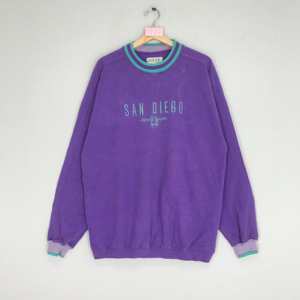 Vintage 90s San Diego Sweatshirt Purple San Diego Crewneck Sweater San Diego Embroidery Logo San Diego Jumper Size L