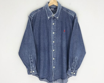 Vintage Polo Ralph Lauren Blue Denim Shirt Medium Polo Pony Jeans Ralph Lauren Button Down Shirt Ralph Lauren Sport Casual Oxfords Size M