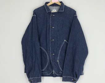 Vintage 90s American Denim Workers Jacket Blue Double Pocket Workwear Style Denim Jeans Jacket Double Pocket Chore Jacket Union Made Size L