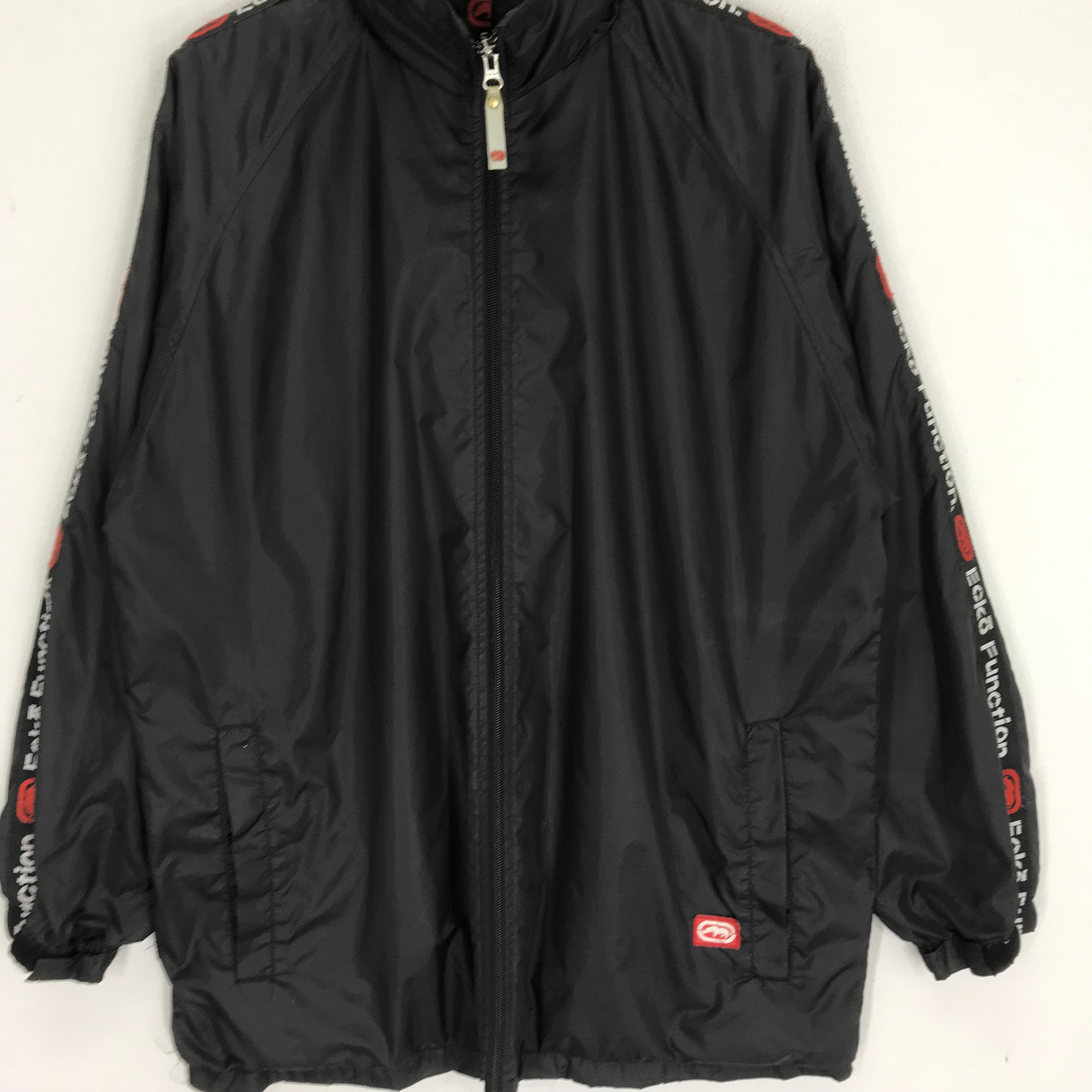 ジャケット・アウター 90s ECKO UNLIMITED HIPHOP NYLON JACKET Vintage 90s Ecko Unltd Black Shiny Nylon Arm Patch Full Zip