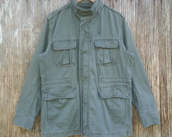 Rare!! Green Army Parka Jacket Multiple Pocket Style Army Jacket Size M