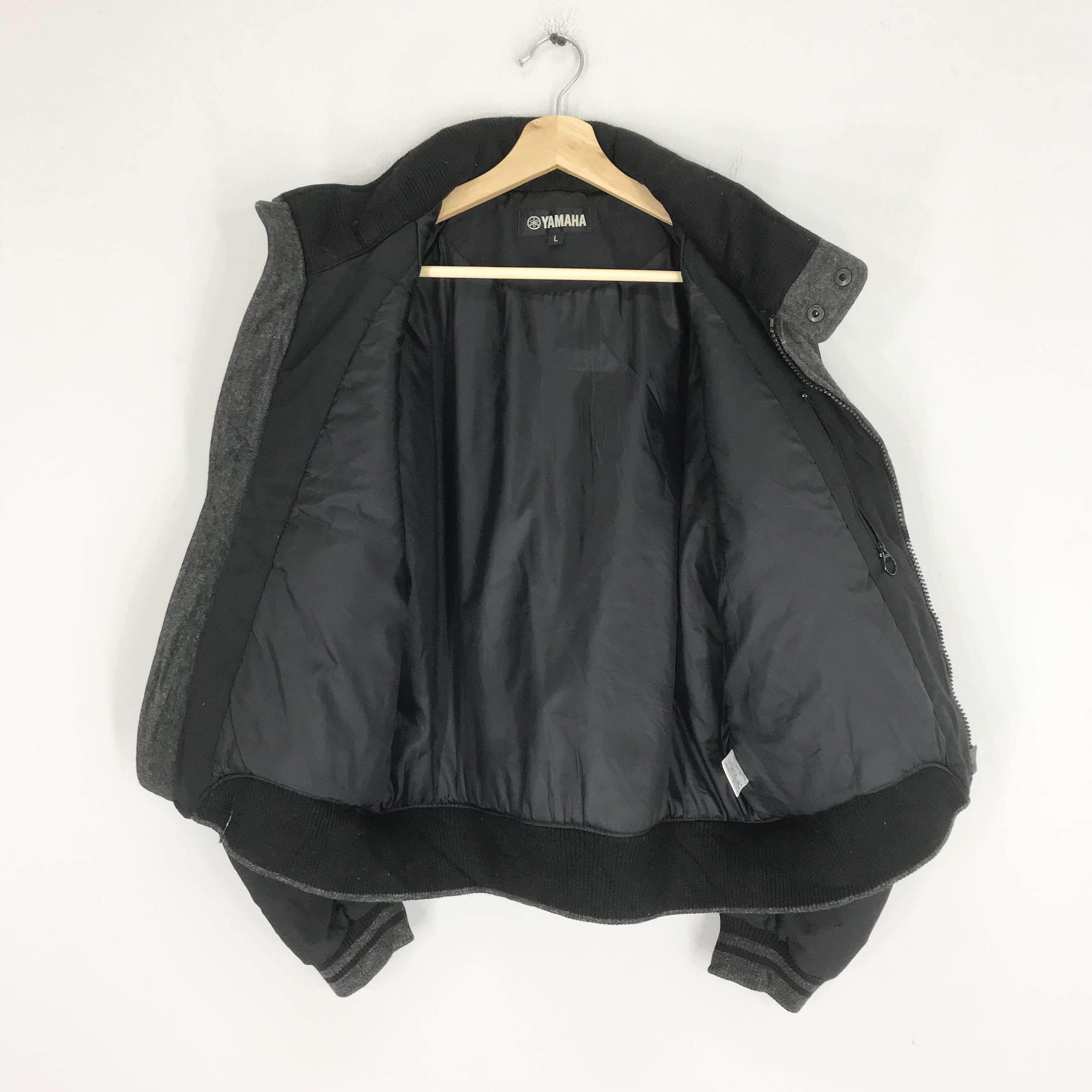 Vintage 90's Yamaha Motorsport Bomber Jacket Wool Black Vintage 90's Yamaha Motorsport Bomber Jacket Wool Black