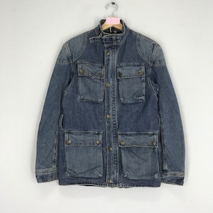 Vintage 90s Denim Jeans Worker Jacket Four Pocket Utility Denim Jacket Workwear Union Made Blue Denim Labour Coat Zipper Button Size M