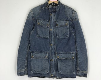 Vintage 90s Denim Jeans Worker Jacket Four Pocket Utility Denim Jacket Workwear Union Made Blue Denim Labour Coat Zipper Button Size M