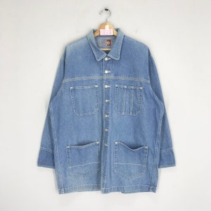 Vintage 90s Zampa American Denim Jeans Workwear Frenchwork Denim Jacket Four Pocket Denim Blue Jeans Workers Jacket Button Down Style Size M