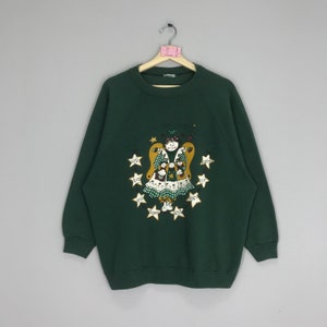 Vintage Plain Graphic Green Sweater Printed Crewneck Pullover Size XL