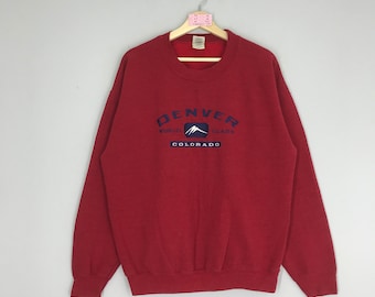 Vintage Denver Colorado Sweatshirt Embroidered Colorado Sweater Red Denver Colorado Crewneck Pullover Denver Colorado 90's Size L