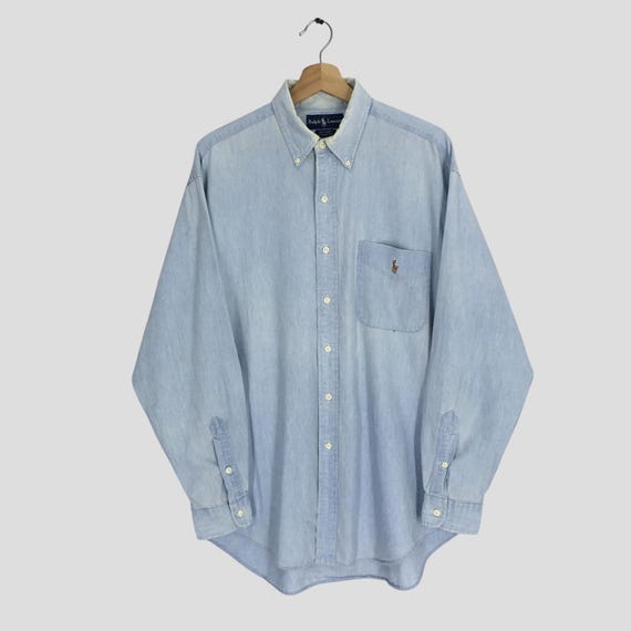 Vintage 90s Polo Ralph Lauren Denim Shirt Faded Blue Xlarge Polo