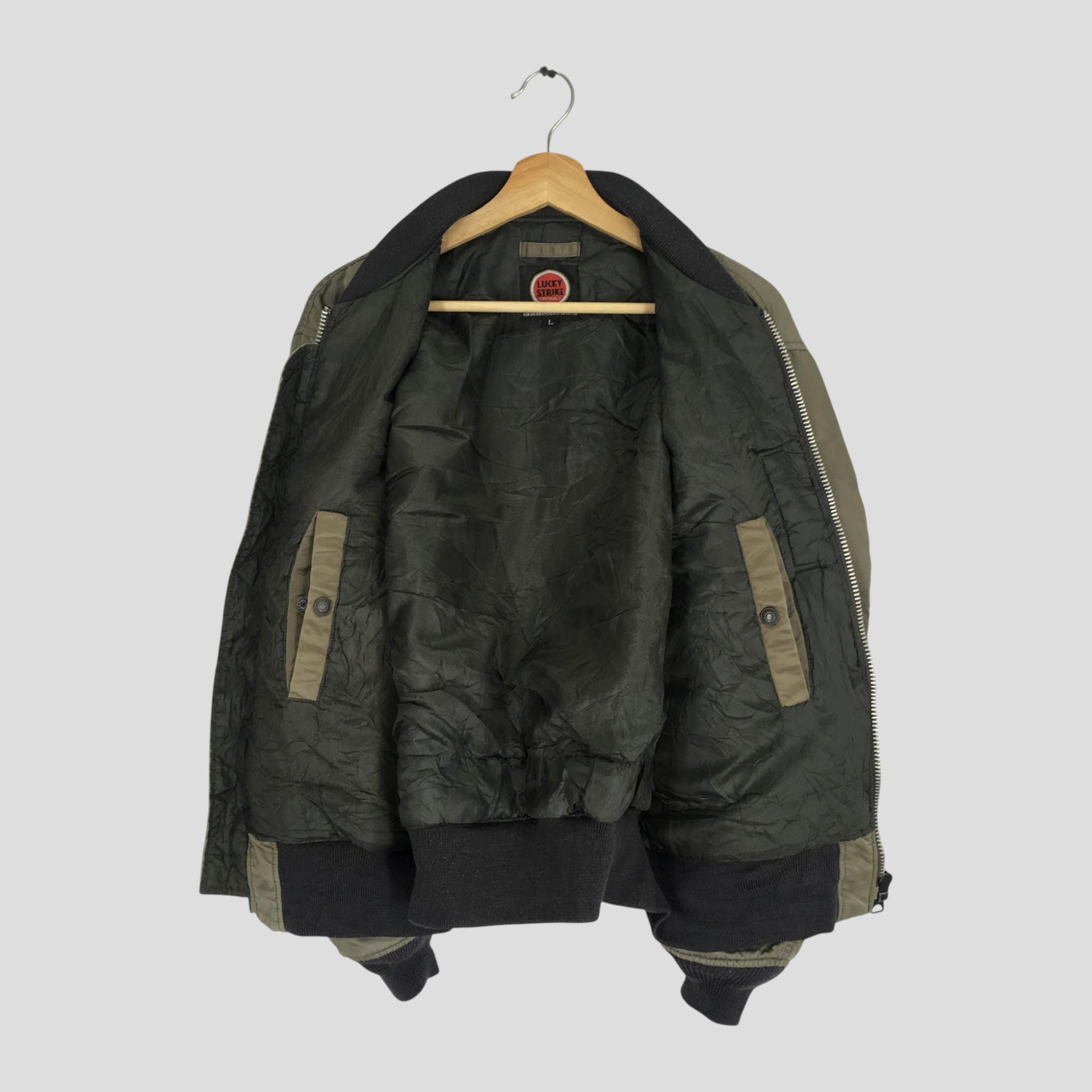 Vintage 90's Lucky Strike Olive Green Bomber Jacket Large Lucky