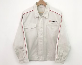 Kurtka robocza Vintage Hino Uniform, średnia, kurtka Hino Motors Workers, kurtka robocza na zamek błyskawiczny, kurtka Hino Outerwear, rozmiar M