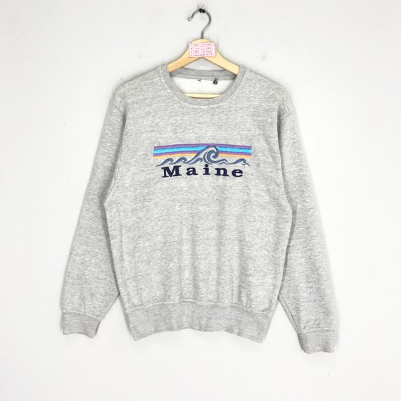 Vintage Maine Sweatshirt Maine United State Sweater Gray Maine Sea Coast Crewneck Maine Spell Out Logo Maine Pullover Maine Jumper Size S