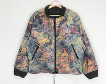 Vintage Novelty Baroque Abstract Pattern Multicolor Polyester Jacket Pop Art Style Colorful Jacket Psychedelic Color Zipper Jacket Size M