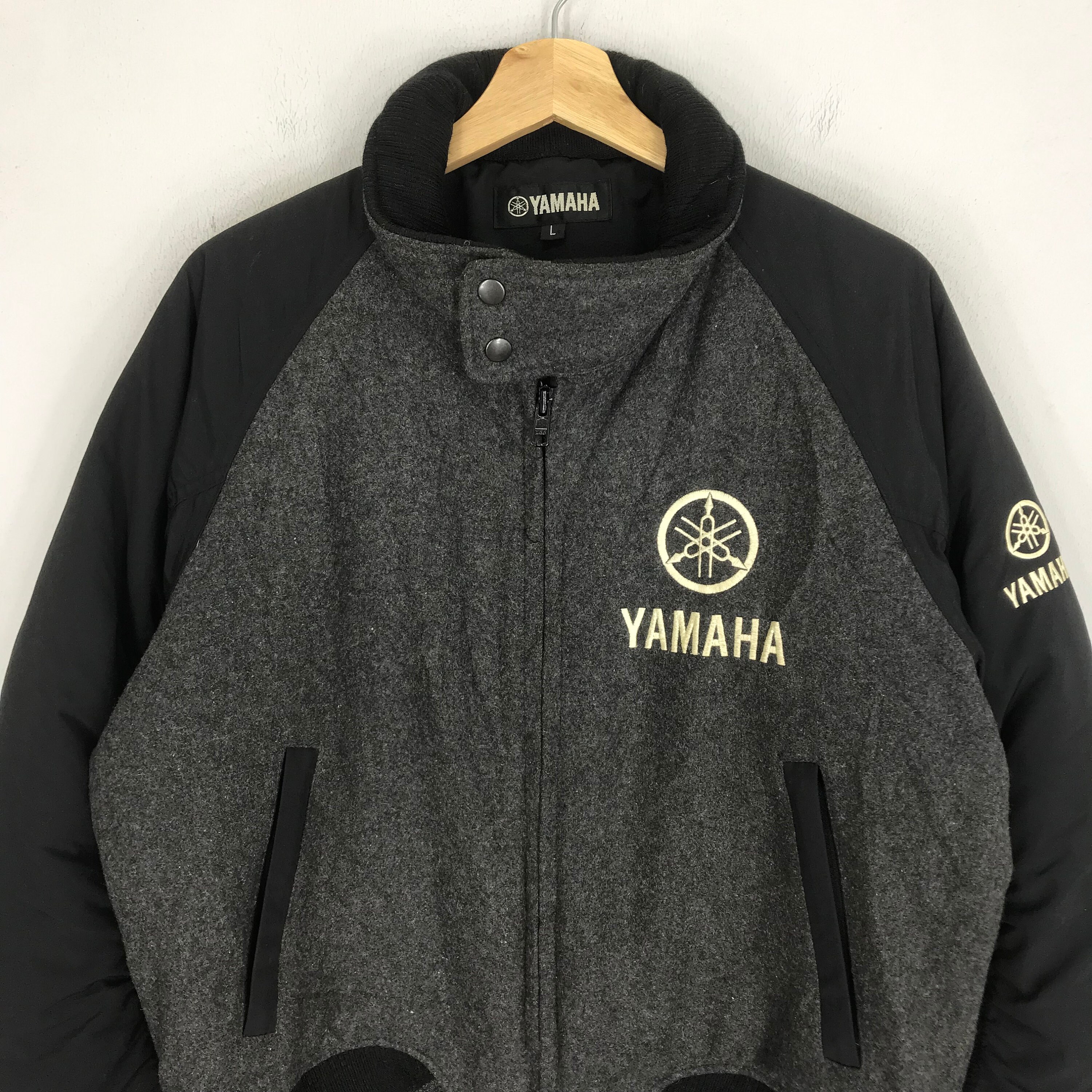 Vintage 90's Yamaha Motorsport Bomber Jacket Wool Black