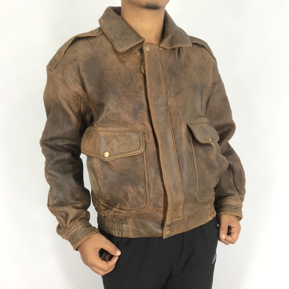 vintage lether bomber jacket brown Mカラーブラウン
