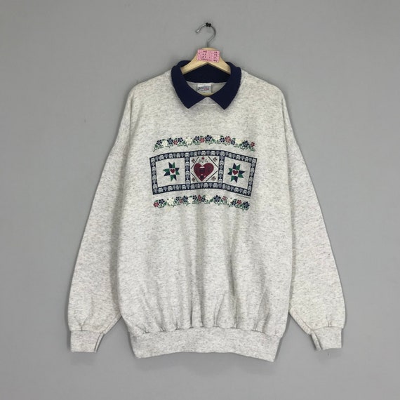 Vintage 1990s Endless Designs Graphic Art Floral Sweater Collared Sweatshirt Gray Size XXL Etsy UK
