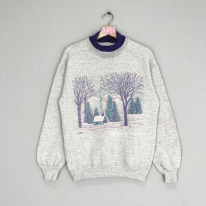 Vintage 90s Palomar Mountain California Snow Graphic Grey Sweatshirt Nature Printed Crewneck Pullover Size S