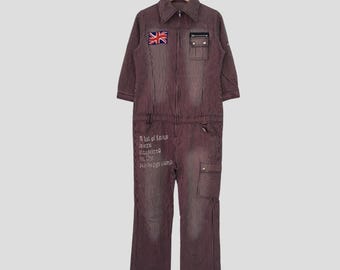 Vintage Retro Hickory Stripe Denim Jeans Japan Overalls Small Boiler Suit Workwear Jeans Worker Style Zipper Coveralls Outfits Worker Size S