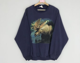 Vintage jaren 90 Moose Lake sweater Moose Lake trui Moose Lake ronde hals grote afbeelding Moose Lake Habitat trui Moose Lake Minnesota maat XL