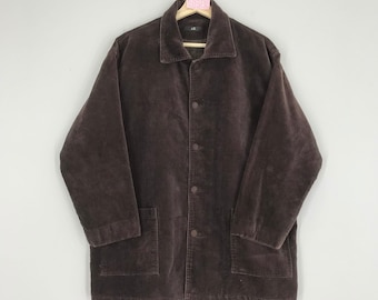 Vintage IS Corduroy Jacket Brown Buttondown Jacket Japan Double Pocket IS Sport Stylish Outerwear Jacket Coat Size L
