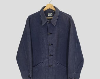 Vintage 90's Sugar Cane Denim Jeans Blue Jacket Workwear Style Frenchwork Double Pocket Workers Jacket Blue Denim Jeans Buttons Coat Size M