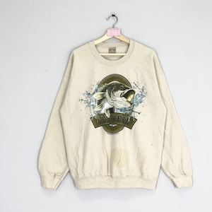 Vintage 90s Get Reel Bassociation Graphic Fishing Logo Sweatshirt Fishing Crewneck Pullover Size L