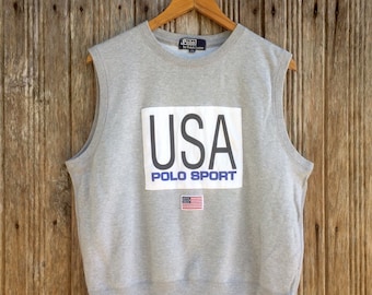 Sällsynt!! Vintage Polo Sport av Ralph Lauren Polo USA Big Logo Sleeveless sweatshirts i mellanstorlek